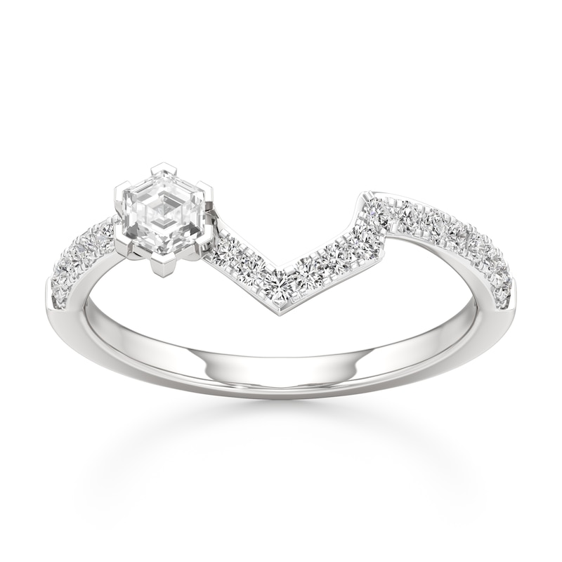 Main Image 1 of J'Lure Hexagon Step-Cut Lab-Grown Diamond Contour Wedding Band 3/8 ct tw 18K White Gold