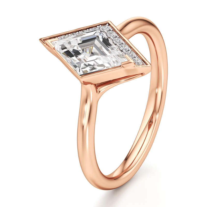 Main Image 4 of J'Lure Lozenge Step-Cut Lab-Created Diamond Half-Halo Engagement Ring 1 ct tw 18K Rose Gold
