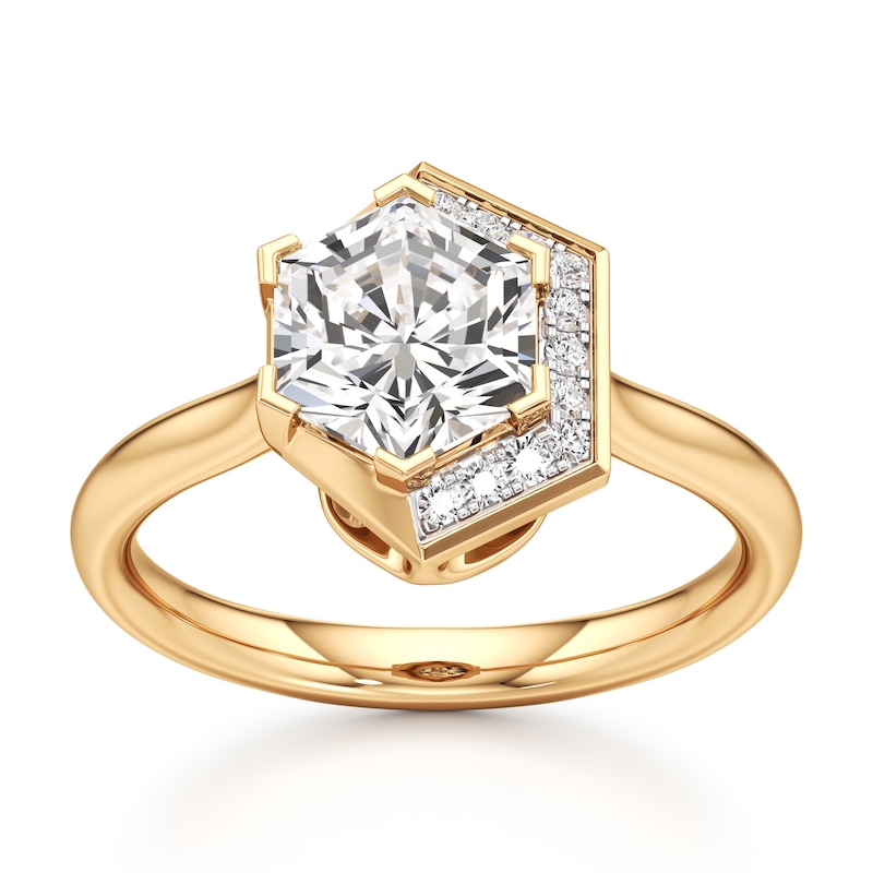 Main Image 1 of J'Lure Hexagon Brilliant-Cut Lab-Grown Diamond Half-Halo Engagement Ring 2 ct tw 18K Yellow Gold