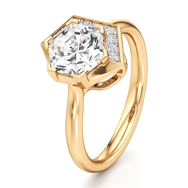Main Image 4 of J'Lure Hexagon Brilliant-Cut Lab-Grown Diamond Half-Halo Engagement Ring 2 ct tw 18K Yellow Gold