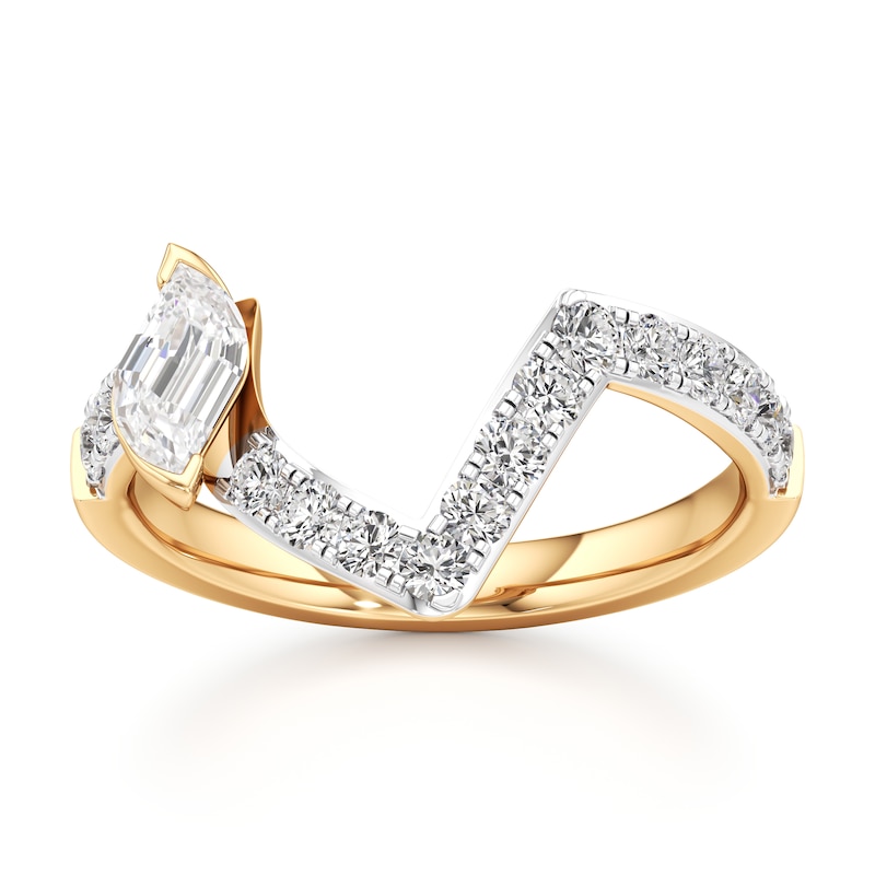 Main Image 1 of J'Lure Leaf Step-Cut Lab-Grown Diamond Contour Wedding Band 3/4 ct tw 18K Yellow Gold