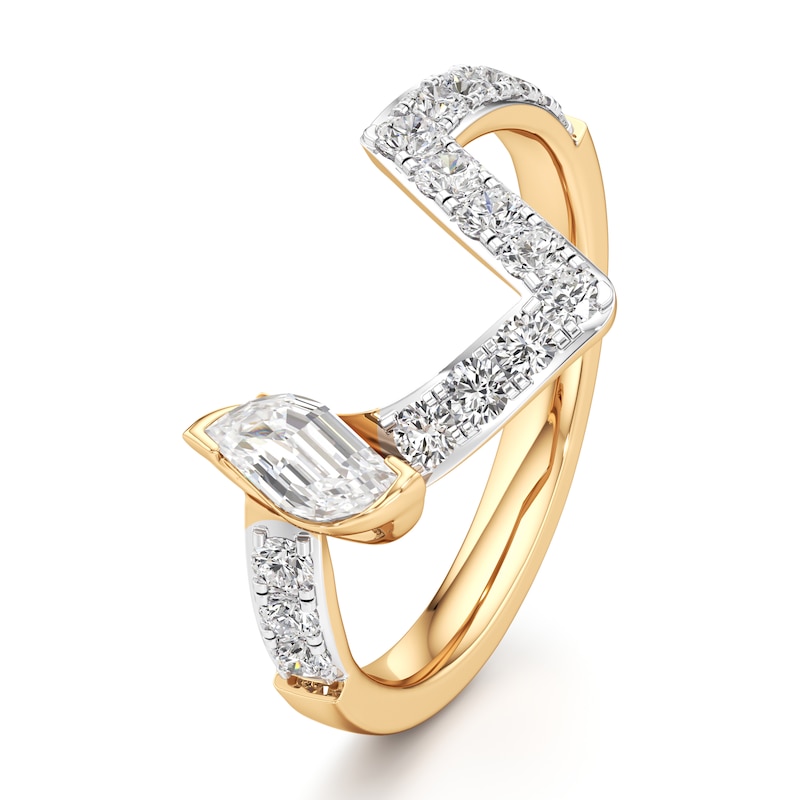 Main Image 4 of J'Lure Leaf Step-Cut Lab-Grown Diamond Contour Wedding Band 3/4 ct tw 18K Yellow Gold