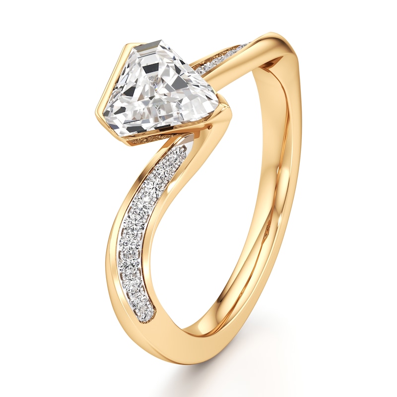 Main Image 4 of J'Lure Shield Step-Cut Lab-Grown Diamond Bypass Engagement Ring 1-1/6 ct tw 18K Yellow Gold