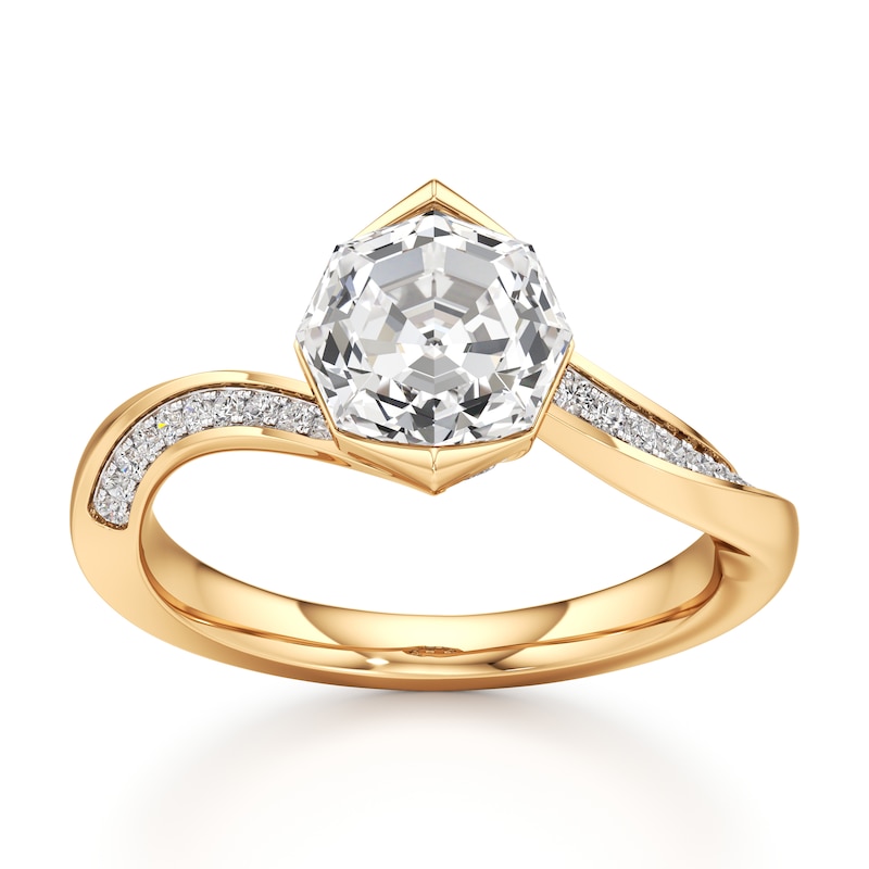 Main Image 1 of J'Lure Octagon Step-Cut Lab-Created Diamond Bypass Engagement Ring 2-1/6 ct tw 18K Yellow Gold