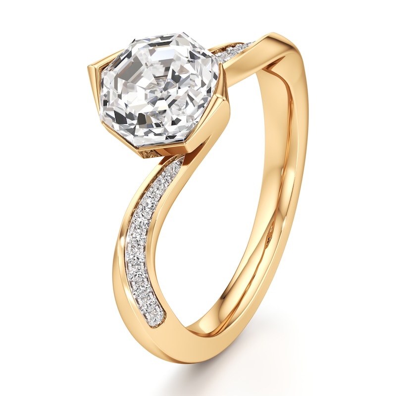 Main Image 4 of J'Lure Octagon Step-Cut Lab-Created Diamond Bypass Engagement Ring 2-1/6 ct tw 18K Yellow Gold