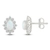 Thumbnail Image 3 of Oval-Cut Lab-Created Opal & White Lab-Created Sapphire Stud Earrings Sterling Silver