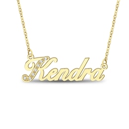 Diamond Accent Script Nameplate Necklace 14K Yellow Gold 18"