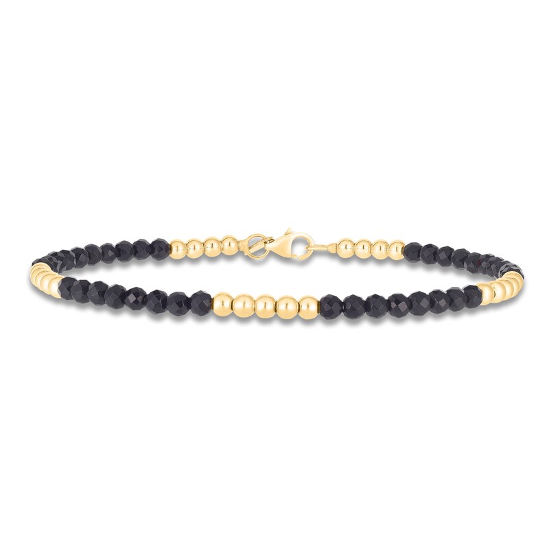 Main Image 1 of Italia D'Oro Natural Black Onyx Bead Bangle Bracelet 14K Yellow Gold 7"