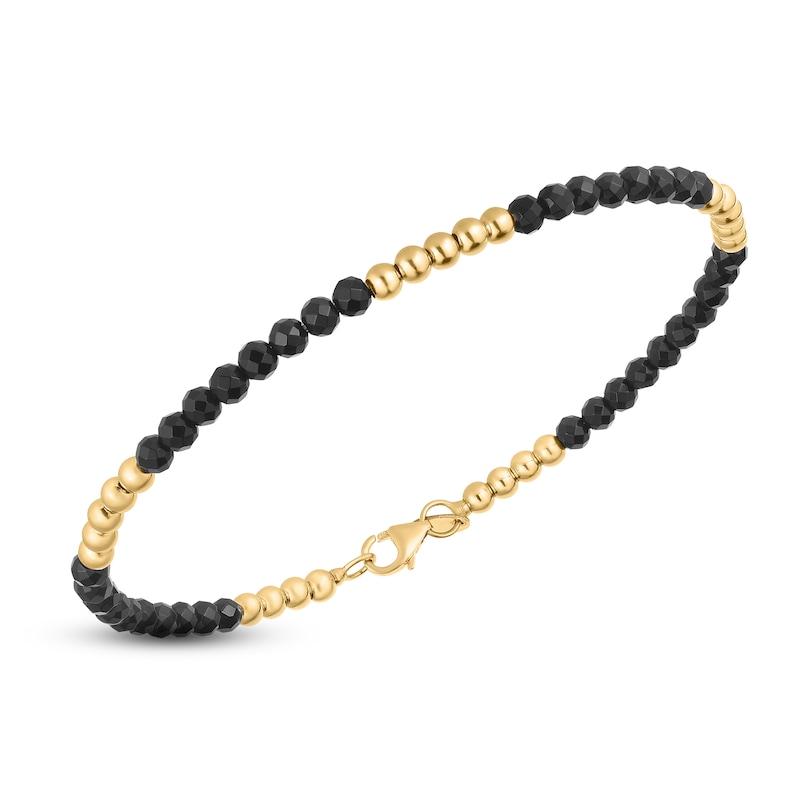 Main Image 2 of Italia D'Oro Natural Black Onyx Bead Bangle Bracelet 14K Yellow Gold 7"