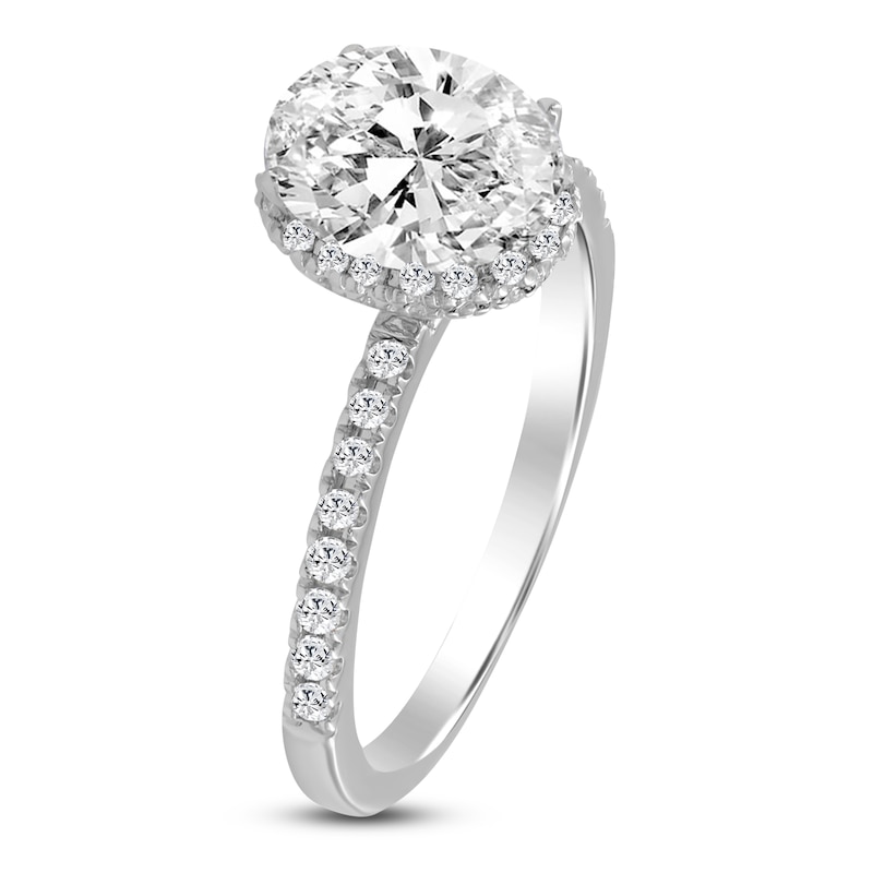 Main Image 2 of Oval-Cut Lab-Grown Diamond Halo Engagement Ring 1-1/2 ct tw Platinum
