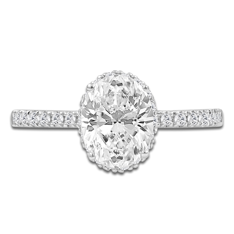 Main Image 3 of Oval-Cut Lab-Grown Diamond Halo Engagement Ring 1-1/2 ct tw Platinum