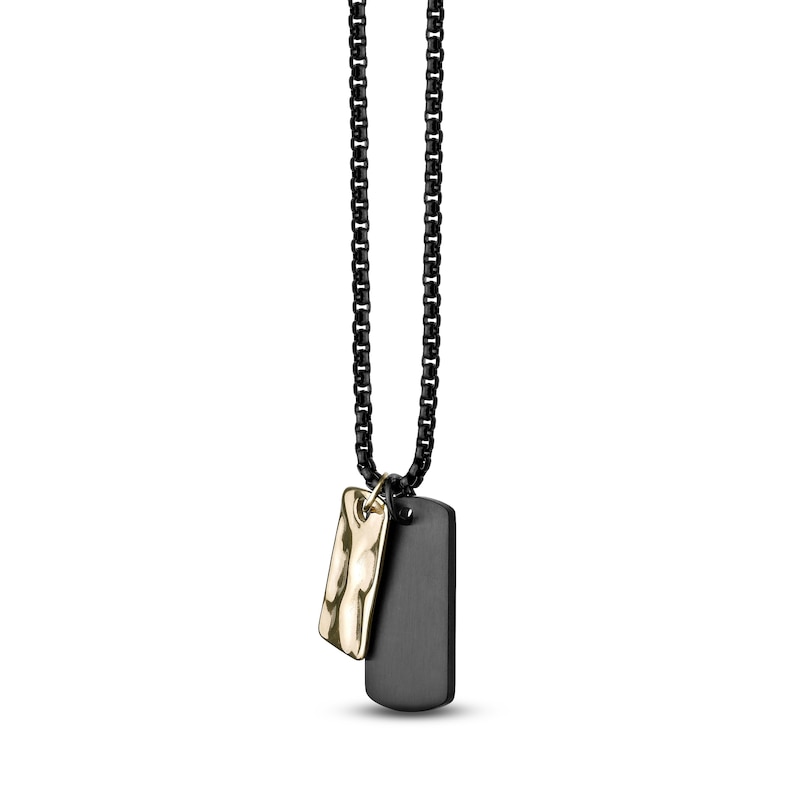 Main Image 2 of Men's Hammered & Smooth Double Dog Tag Necklace Black & Yellow Ion-Plated Stainless Steel 22"