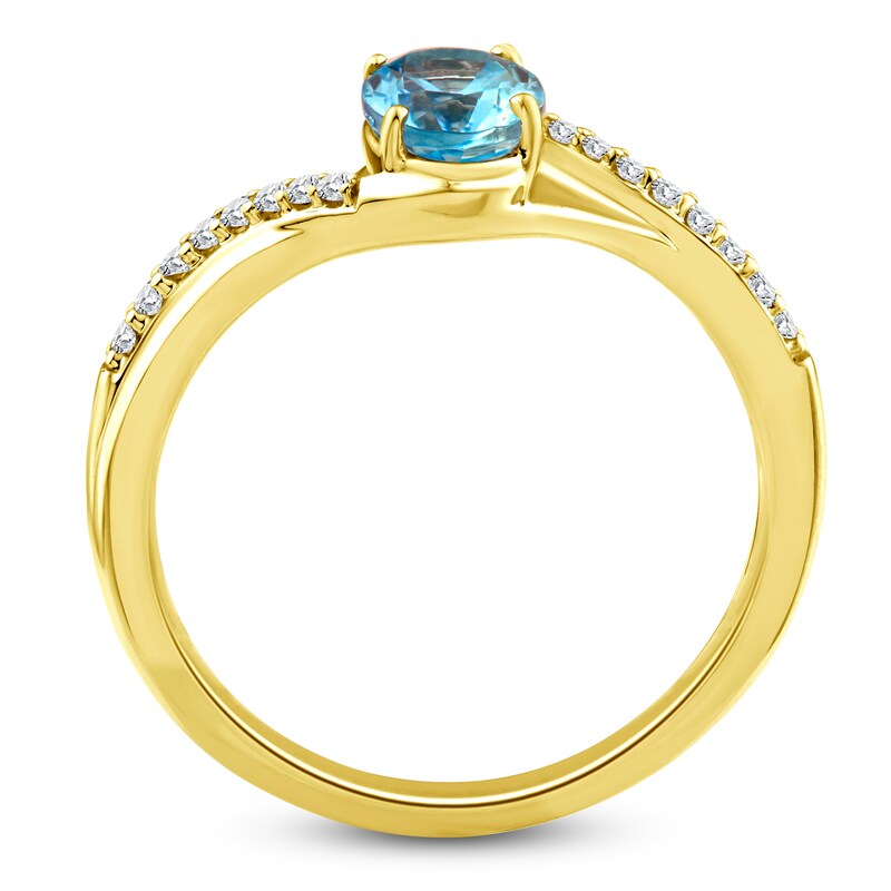 Main Image 2 of Oval-Cut Natural Aquamarine & Diamond Ring 1/10 ct tw 10K Yellow Gold