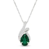 Thumbnail Image 1 of Pear-Shaped Lab-Created Emerald & White Lab-Created Sapphire Necklace Sterling Silver 18"