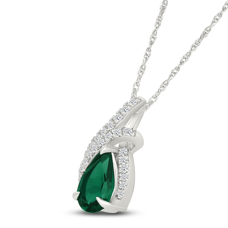 Main Image 2 of Pear-Shaped Lab-Created Emerald & White Lab-Created Sapphire Necklace Sterling Silver 18"
