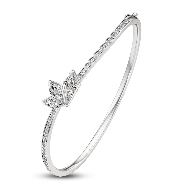 Main Image 1 of J'Lure Kite Step-Cut Lab-Grown Diamond Three-Stone Bangle Bracelet 2-1/3 ct tw 14K White Gold