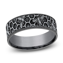 Men's Bee Comfort-Fit Wedding Band Tantalum & 14K White Gold 7.5mm