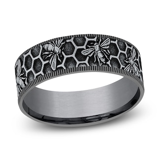 Men's Bee Comfort-Fit Wedding Band Tantalum & 14K White Gold 7.5mm