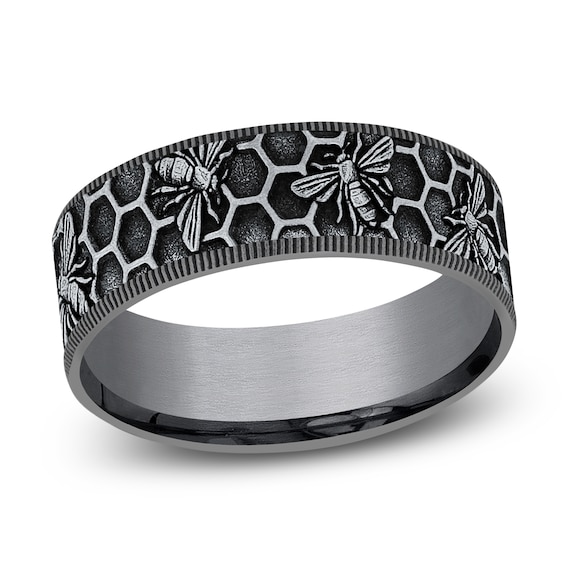 Men's Bee Comfort-Fit Wedding Band Tantalum & 14K White Gold 7.5mm