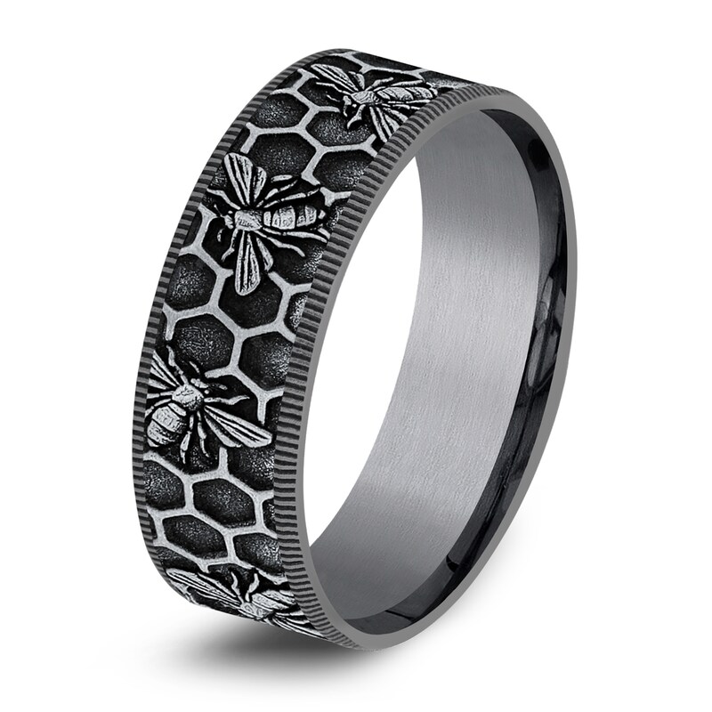 Main Image 2 of Men's Bee Comfort-Fit Wedding Band Tantalum & 14K White Gold 7.5mm