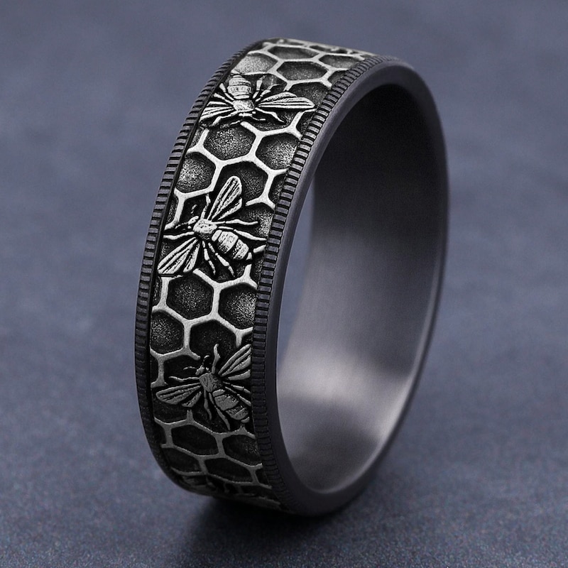 Main Image 4 of Men's Bee Comfort-Fit Wedding Band Tantalum & 14K White Gold 7.5mm