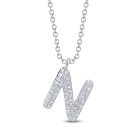 Shy Creation Diamond Letter N Pavé Necklace 1/10 ct tw 14K White Gold 18" SC55028331-N