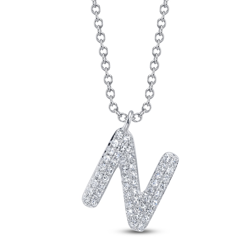 Main Image 1 of Shy Creation Diamond Letter N Pavé Necklace 1/10 ct tw 14K White Gold 18" SC55028331-N