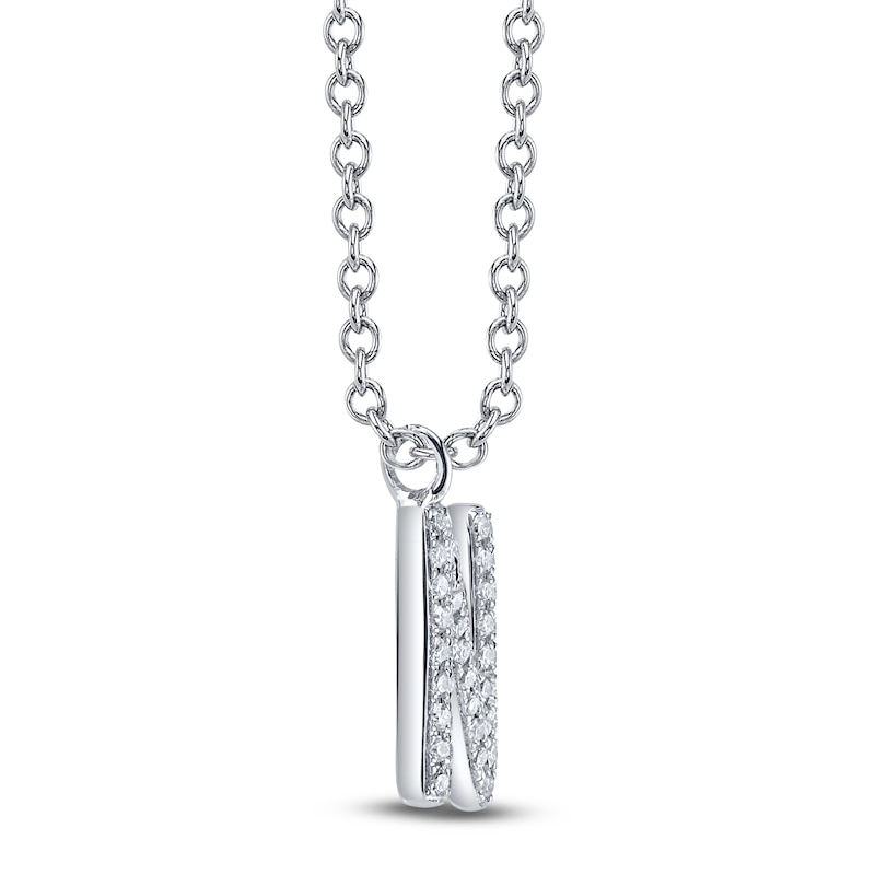 Main Image 2 of Shy Creation Diamond Letter N Pavé Necklace 1/10 ct tw 14K White Gold 18" SC55028331-N