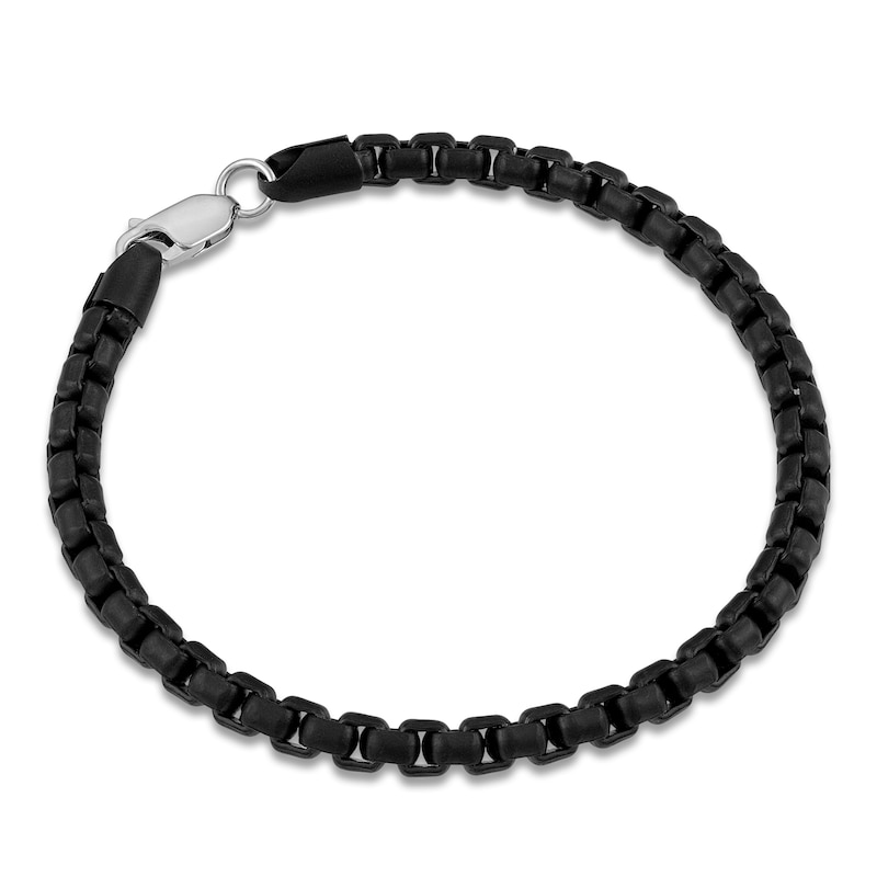 Main Image 4 of 1933 by Esquire Men's Box Chain Bracelet 5mm Black Ion-Plated Sterling Silver 8.5"