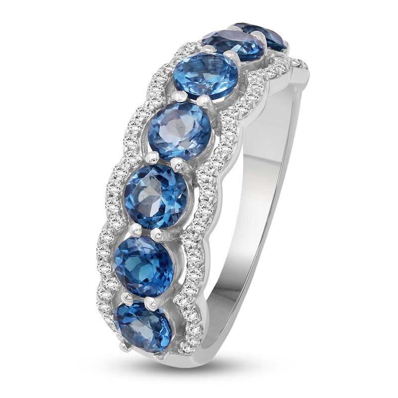 Main Image 2 of Natural London Blue Topaz & White Lab-Created Sapphire Seven-Stone Ring Sterling Silver