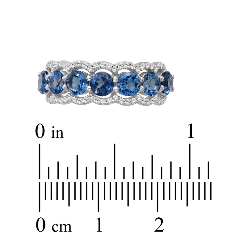 Main Image 4 of Natural London Blue Topaz & White Lab-Created Sapphire Seven-Stone Ring Sterling Silver