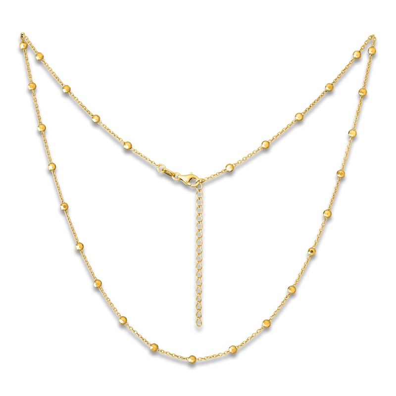 Main Image 1 of Diamond-Cut Cable Chain Station Necklace Solid 10K Yellow Gold 18"