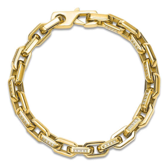 Men's White Lab-Created Sapphire Link Bracelet Yellow Ion-Plated Stainless Steel 8.5"