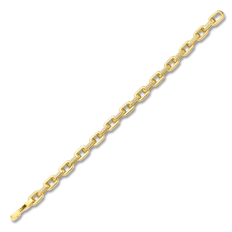 Main Image 2 of Men's White Lab-Created Sapphire Link Bracelet Yellow Ion-Plated Stainless Steel 8.5"