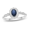 Thumbnail Image 1 of Oval-Cut Natural Blue Sapphire & Diamond Arabesque Halo Ring 1/8 ct tw 10K White Gold