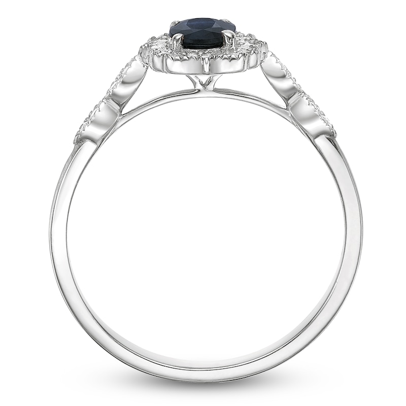 Main Image 4 of Oval-Cut Natural Blue Sapphire & Diamond Arabesque Halo Ring 1/8 ct tw 10K White Gold