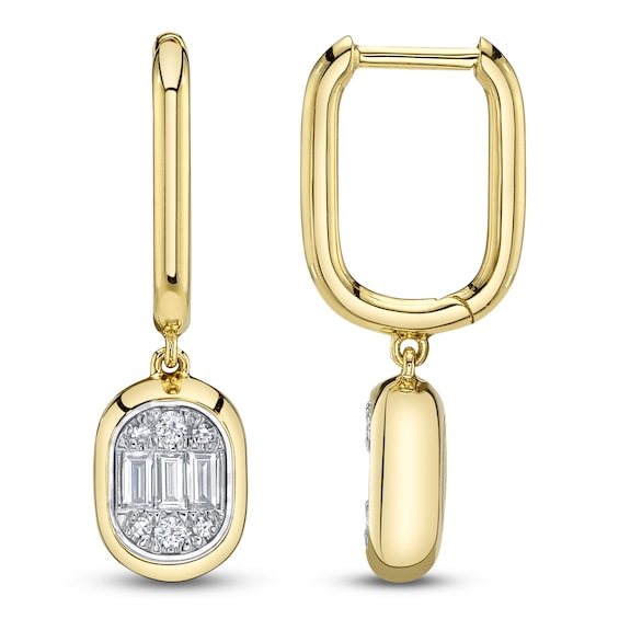 Shy ICON Lumeria Baguette & Round-Cut Multi-Diamond Dangle Hoop Earrings 1/5 ct tw 14K Yellow Gold B22001556V4