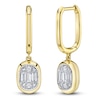 Thumbnail Image 2 of Shy Creation Baguette & Round-Cut Multi-Diamond Dangle Hoop Earrings 1/5 ct tw 14K Yellow Gold