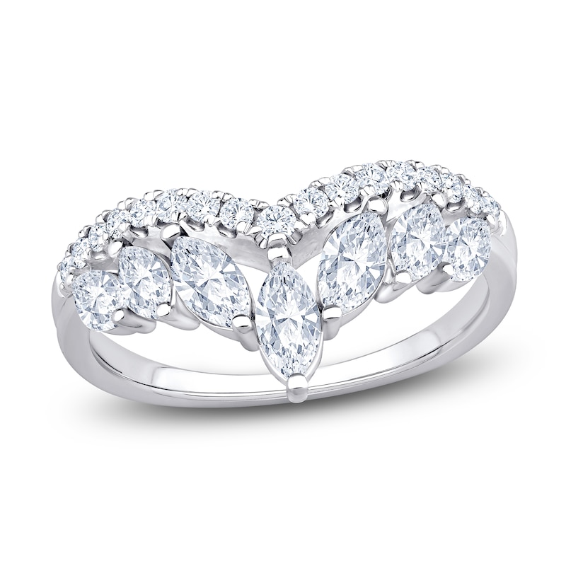 Main Image 1 of Marquise & Round-Cut Lab-Grown Diamond Contour Anniversary Ring 1 ct tw 14K White Gold