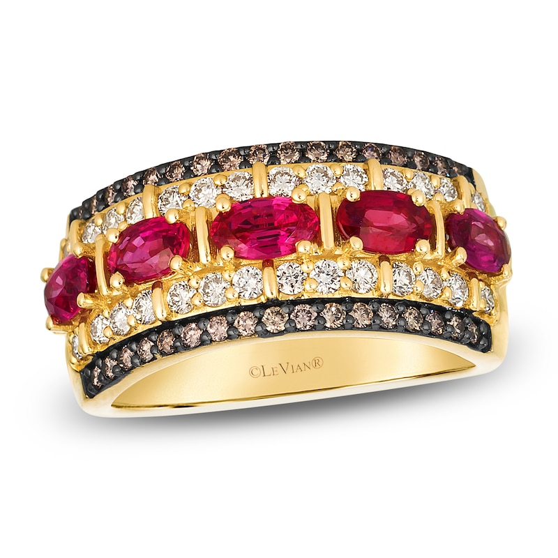 Main Image 1 of Le Vian Natural Oval-Cut Ruby Ring 2 ct tw Diamonds 14K Honey Gold