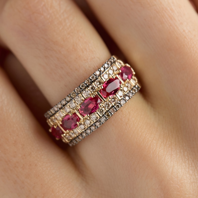 Main Image 4 of Le Vian Natural Oval-Cut Ruby Ring 2 ct tw Diamonds 14K Honey Gold