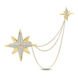 Men's White Lab-Created Sapphire Double Star Chain Brooch 18K Yellow Gold-Plated Sterling Silver