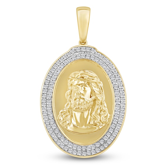 Diamond Jesus & Cross Reversible Charm 1/2 ct tw 10K Yellow Gold