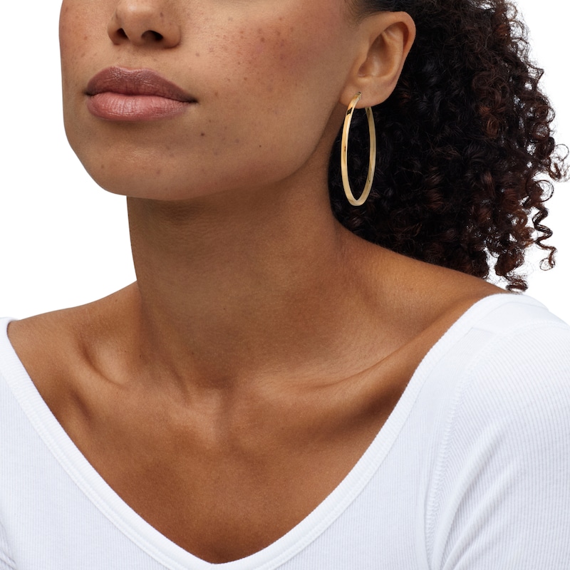 Main Image 2 of Hollow Square Tube Hoop Earrings 10K Yellow Gold 60mm