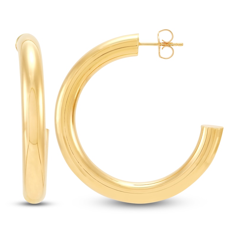 Main Image 1 of Hollow Tube J-Hoop Earrings 10K Yellow Gold 35mm