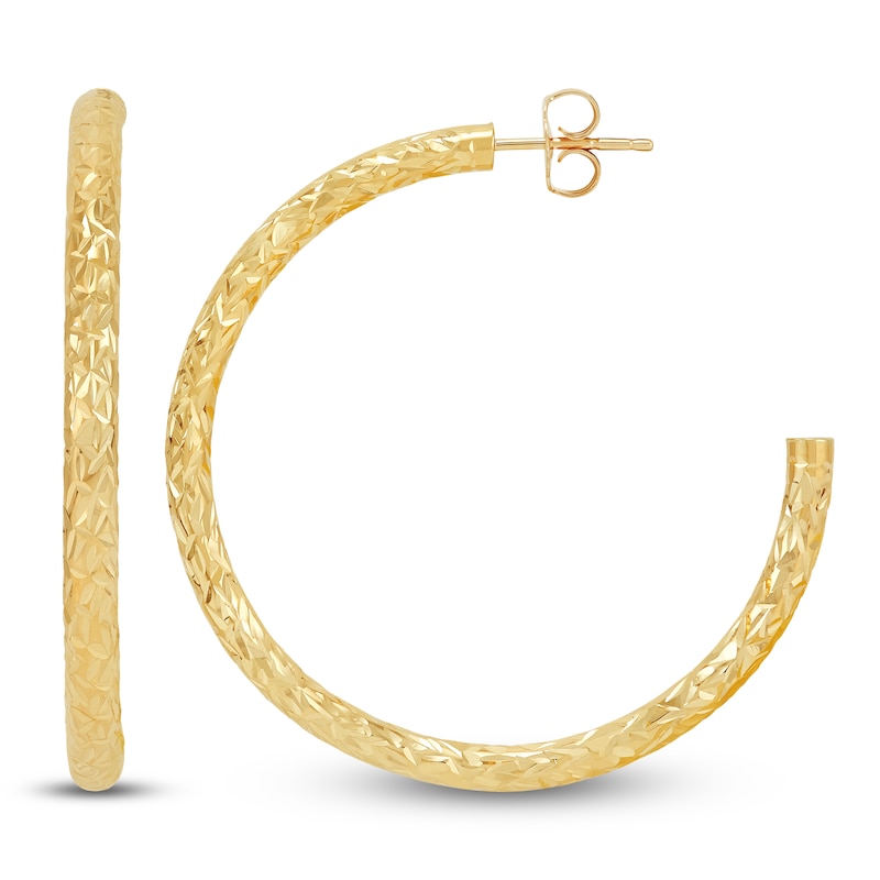 Main Image 1 of Hollow Diamond-Cut J-Hoop Earrings 10K Yellow Gold 35mm