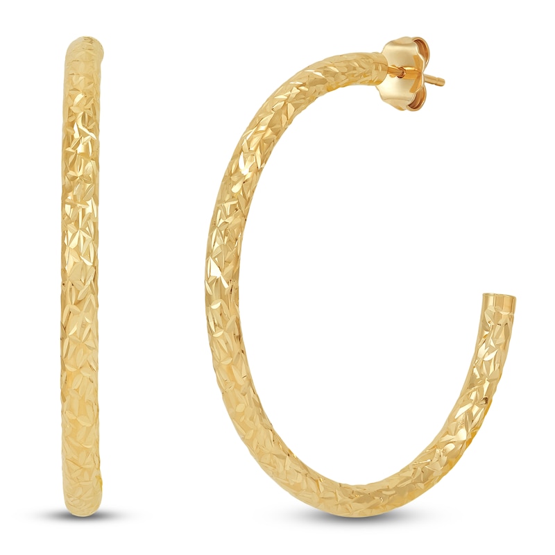 Main Image 2 of Hollow Diamond-Cut J-Hoop Earrings 10K Yellow Gold 35mm