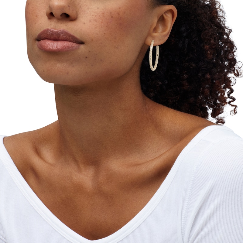 Main Image 4 of Hollow Diamond-Cut J-Hoop Earrings 10K Yellow Gold 35mm