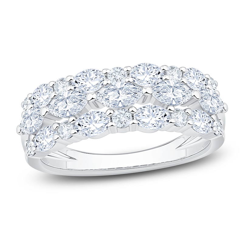Main Image 1 of Chosen Certified Marquise, Oval & Round-Cut Diamond Three-Row Anniversary Ring 1-3/8 ct tw 14K White Gold