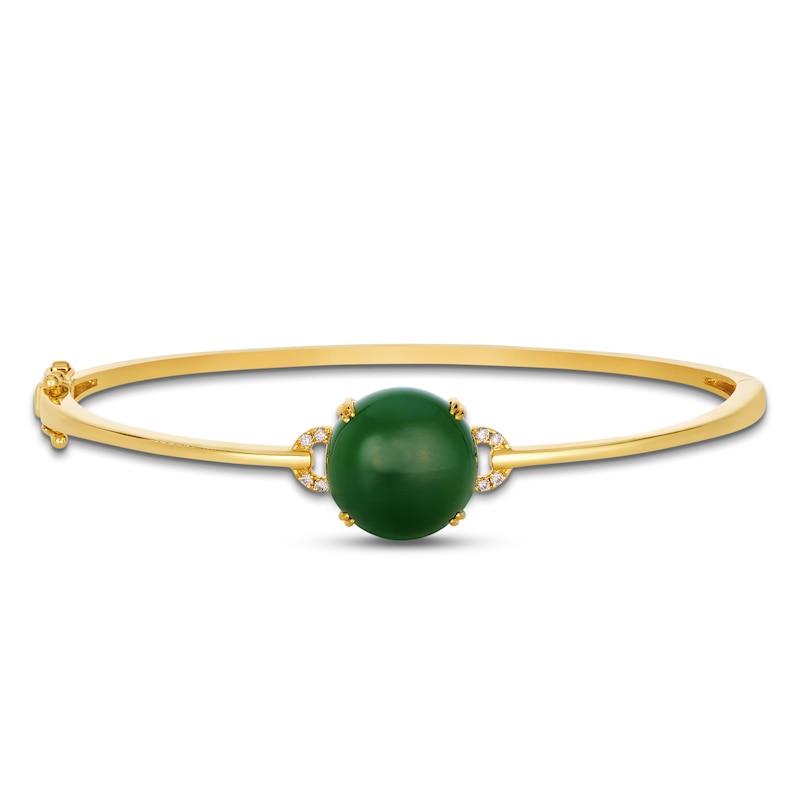 Main Image 1 of Le Vian Natural Jade Bangle Bracelet 1/20 ct tw Diamonds 14K Honey Gold